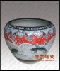 景德镇唐龙陶瓷有限公司生产销售 商务礼品 园林用品 居家用品-景德镇陶瓷红釉雕花游鱼苹果缸